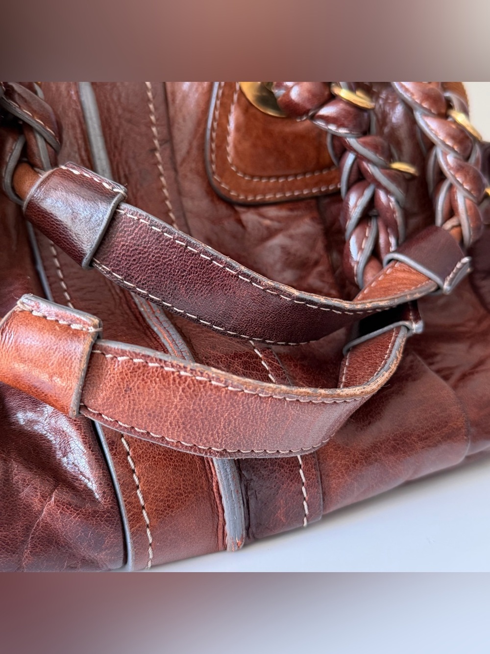 Chloé Héloïse Brown Distressed Leather Braided Shoulder Bag - Picture 8 of 15